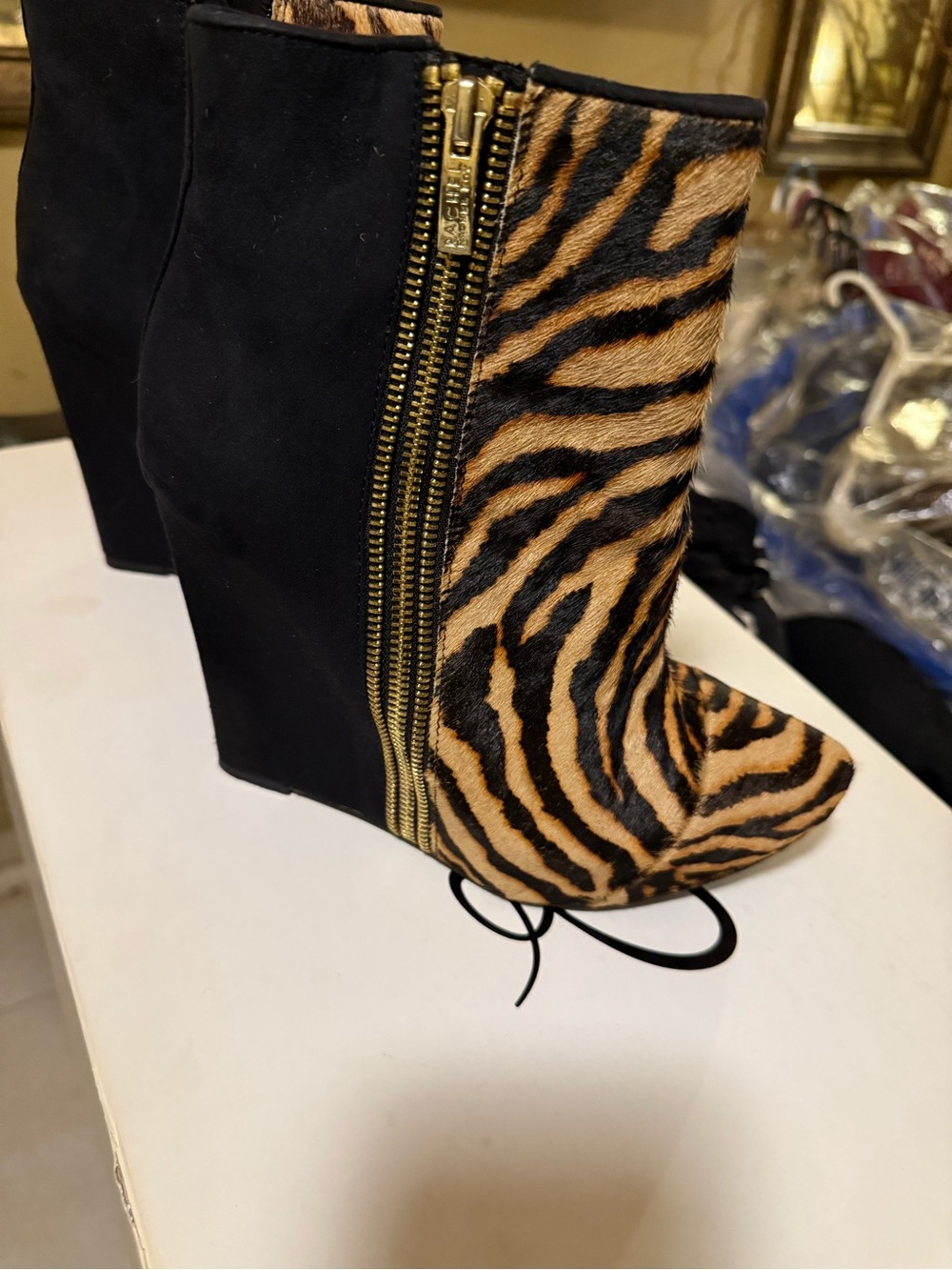 Rachel Roy Tiger-Print Wedge Ankle Boot with Side Zip